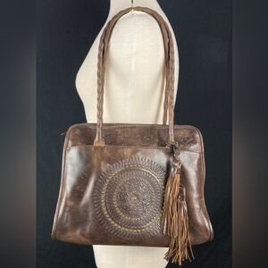 Patricia Nash brown leather studded tote shoulder bag